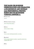 TEST BANK FOR BUSINESS&NewLine;COMMUNICATION AND CHARACTER&NewLine;11TH EDITION BY AMY NEWMAN&NewLine;2026 PROFESSIONAL WRITING&NewLine;SCRIPT SOLVED QUESTIONS&NewLine;VERIFIED ANSWERS A&plus;&NewLine;
