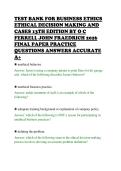 TEST BANK FOR BUSINESS ETHICS&NewLine;ETHICAL DECISION MAKING AND&NewLine;CASES 13TH EDITION BY O C&NewLine;FERRELL JOHN FRAEDRICH 2026&NewLine;FINAL PAPER PRACTICE&NewLine;QUESTIONS ANSWERS ACCURATE&NewLine;A&plus;&NewLine;