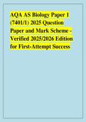 AQA AS Biology Paper 1 &NewLine;&lpar;7401&sol;1&rpar; 2025 Question &NewLine;Paper and Mark Scheme -&NewLine;Verified 2025&sol;2026 Edition &NewLine;for First-Attempt Success