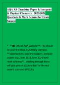 AQA AS Chemistry Paper 1&colon; Inorganic &NewLine;& Physical Chemistry &vert; 2025&sol;2026 &NewLine;Questions & Mark Scheme for Exam &NewLine;Success