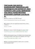 TEST BANK FOR DENTAL&NewLine;RADIOGRAPHY PRINCIPLES AND&NewLine;TECHNIQUES 6TH EDITION BY JOEN&NewLine;IANNUCCI AND LAURA HOWERTON&NewLine;2026 FINAL PAPER PRACTICE&NewLine;QUESTIONS ANSWERS ACCURATE&NewLine;A&plus;