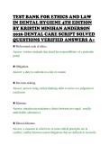 TEST BANK FOR ETHICS AND LAW&NewLine;IN DENTAL HYGIENE 4TH EDITION&NewLine;BY KRISTIN MINIHAN ANDERSON&NewLine;2026 DENTAL CARE SCRIPT SOLVED&NewLine;QUESTIONS VERIFIED ANSWERS A&plus;