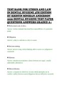 TEST BANK FOR ETHICS AND LAW&NewLine;IN DENTAL HYGIENE 4TH EDITION&NewLine;BY KRISTIN MINIHAN ANDERSON&NewLine;2026 DENTAL HYGIENE TEST PAPER&NewLine;QUESTIONS ANSWERS GRADED A&plus;