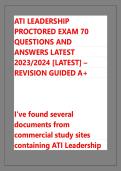 ATI LEADERSHIP &NewLine;PROCTORED EXAM 70 &NewLine;QUESTIONS AND &NewLine;ANSWERS LATEST &NewLine;2023&sol;2024 &lbrack;LATEST&rsqb; &ndash;&NewLine;REVISION GUIDED A&plus;