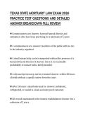 TEXAS STATE MORTUARY LAW EXAM 2026&NewLine;PRACTICE TEST QUESTIONS AND DETAILED&NewLine;ANSWER BREAKDOWN FULL REVIEW&NewLine;