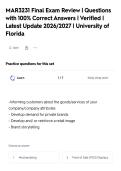 MAR3231 Final Exam Review &vert; Questions&NewLine;with 100&percnt; Correct Answers &vert; Verified &vert;&NewLine;Latest Update 2026&sol;2027 &vert; University of&NewLine;Florida