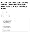 MAR3231 Exam 1 Study Guide &vert; Questions&NewLine;with 100&percnt; Correct Answers &vert; Verified &vert;&NewLine;Latest Update 2026&sol;2027 &vert; University of&NewLine;Florida