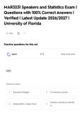 MAR3231 Speakers and Statistics Exam &vert;&NewLine;Questions with 100&percnt; Correct Answers &vert;&NewLine;Verified &vert; Latest Update 2026&sol;2027 &vert;&NewLine;University of Florida