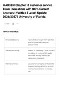 MAR3231 Chapter 18 customer service&NewLine;Exam &vert; Questions with 100&percnt; Correct&NewLine;Answers &vert; Verified &vert; Latest Update&NewLine;2026&sol;2027 &vert; University of Florida