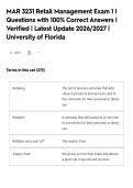 MAR 3231 Retail Management Exam 1 &vert;&NewLine;Questions with 100&percnt; Correct Answers &vert;&NewLine;Verified &vert; Latest Update 2026&sol;2027 &vert;&NewLine;University of Florida