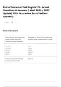  End of Semester Test English 12A&period; Actual Questions & Answers &lpar;Latest 2026 &sol; 2027 Update&rpar; 100&percnt; Guarantee Pass &lpar;Verified Answers&rpar;