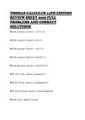 THOMAS CALCULUS 14TH EDITION&NewLine;REVIEW SHEET 2026 FULL&NewLine;PROBLEMS AND CORRECT&NewLine;SOLUTIONS&NewLine;