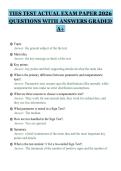 TIES TEST ACTUAL EXAM PAPER 2026&NewLine;QUESTIONS WITH ANSWERS GRADED&NewLine;A&plus;&NewLine;