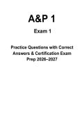 A&P 1 Exam 1 Practice Questions with Fully Verified Answers &vert;Anatomy and Physiology Review &vert; 2026&sol;2027