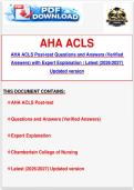 AHA ACLS Post-test Questions and Answers &lpar;Verified Answers&rpar; with Expert Explanation &vert; Latest &lpar;2026&sol;2027&rpar; Updated version