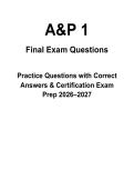 Anatomy Physiology 1 Mock Final Exam &vert; 2026-2027 Latest Version &vert;  Questions & Verified Answers