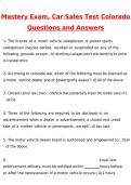 Colorado Mastery Exam&comma; Car Sales Test Colorado Latest 2026 Actual Questions & Verified Answers &lpar;Latest 2026 &sol; 2027 Updated&rpar; A&plus; Grade 100&percnt; Guarantee Verified by Experts&period;