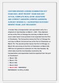 CUSTOMS BROKER LICENSE EXAMINATION OCT &NewLine;EXAM 2026 &vert;&vert; MOST RECENT  EXAM 2026-2027 &NewLine;ACTUAL COMPLETE REAL EXAM  QUESTIONS                  &NewLine;AND CORRECT ANSWERS &lpar;VERIFIED ANSWERS&rpar; &NewLine;ALREADY GRADED A&plus; &vert; GUARANTEED SUCCESS&excl;&excl; &NewLine;NEWEST EXAM &vert; JUST RELEASED&excl;&excl;
