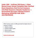 Inside LVMH - Certificate 2025 Exam &vert;&vert; Most &NewLine;Recent Exam Actual Complete Real Verified &NewLine;Exam Questions And Correct Answers &NewLine;&lpar;Verified Answers&rpar; Already Graded A&plus; &vert; &NewLine;Guaranteed Success&excl;&excl; Newest Exam&excl;&excl;&excl; &NewLine;Marketing UPDATED FOR 2026 &NewLine;2027REVISION 