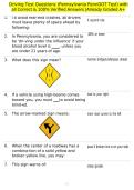 Driving Test Questions &lpar;Pennsylvania PennDOT Test&rpar; with all Correct & 100&percnt; Verified Answers &vert;Already Graded A&plus;
