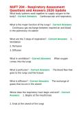 NUFT 204 - Respiratory Assessment Questions and Answers 2026 Update