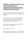 MINNESOTA COSMETOLOGY BUNDLE 2 2026&NewLine;EXAM PREPARATION PACK KEY&NewLine;COSMETOLOGY CONCEPTS AND SAMPLE&NewLine;QUESTIONS WITH EXPLANATIONS&NewLine;