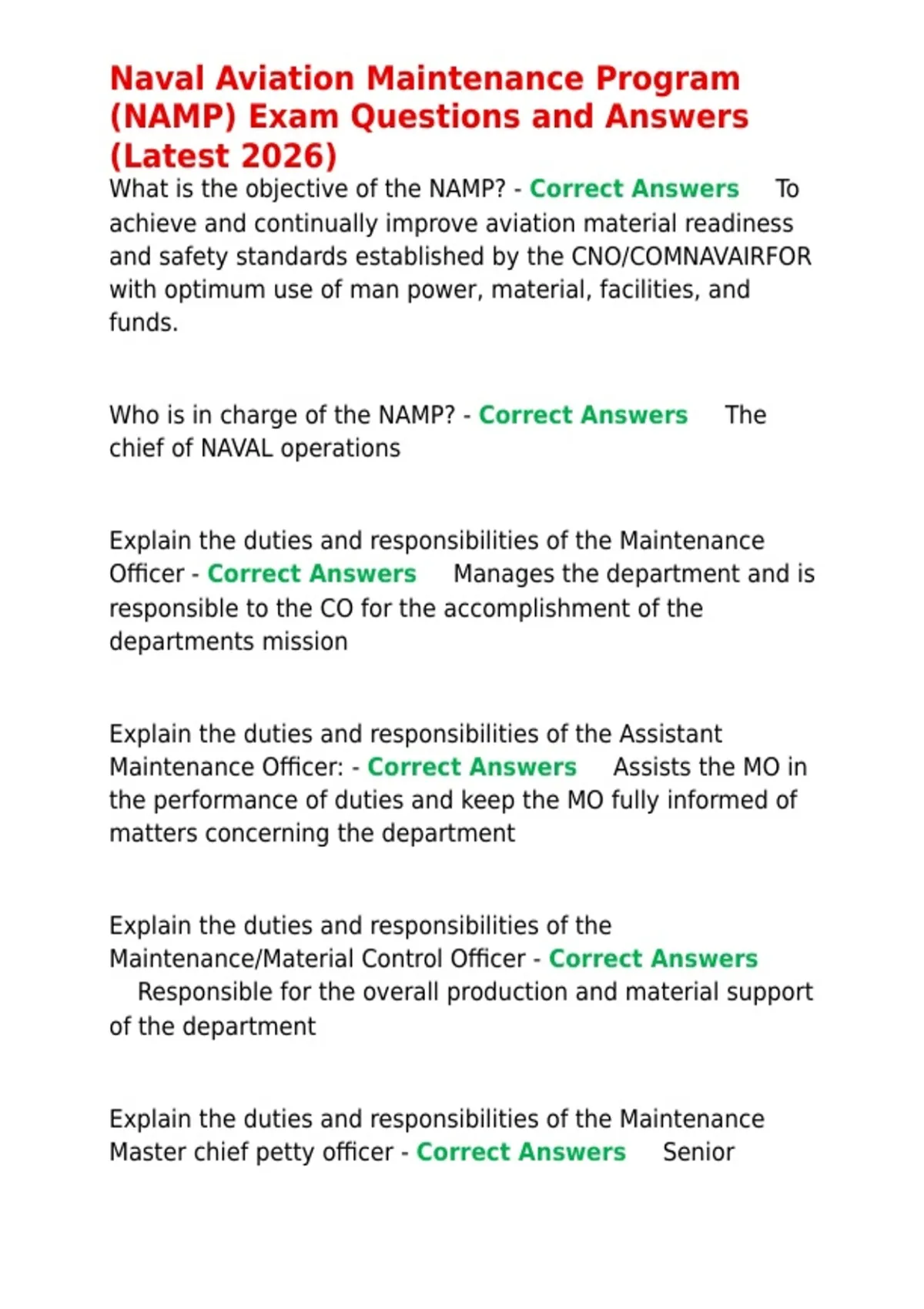Naval Aviation Maintenance Program (NAMP) Exam Questions & Answers ...