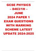 GCSE Physics 8463&sol;1H Paper 1 &lpar;June 2024&rpar; Exam Questions with Mark Scheme