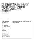 BIO 182 FINAL EXAM ASU &vert; QUESTIONS&NewLine;AND CORRECT ANSWERS &vert; UPDATED&NewLine;2026&sol;2027 &vert; GRADED A&plus; &vert; VERIFIED&NewLine;ANSWERS &vert; ARIZONA STATE&NewLine;UNIVERSITY