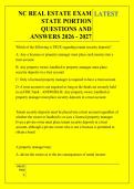 NC REAL ESTATE EXAM &NewLine;STATE PORTION &NewLine;QUESTIONS AND &NewLine;ANSWERS 2026 - 2027