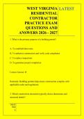 WEST VIRGINIA &NewLine;RESIDENTIAL &NewLine;CONTRACTOR &NewLine;PRACTICE EXAM &NewLine;QUESTIONS AND &NewLine;ANSWERS 2026 - 2027