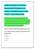 Medical Physiology Comprehensive &NewLine;Question Bank 150 Questions with &NewLine;Answers & Detailed Rationales &vert; Latest &NewLine;2026&sol;27 &vert; Instant Pdf Download