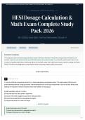 HESI Dosage Calculation & Math Exam Complete Study Pack 2026 50&plus; &lpar;2026&rpar; Exam Q&A   Verified Rationales   Grade A&plus;
