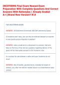 INCOTERMS Final Exam Newest Exam &NewLine;Preparation With Complete Questions And Correct &NewLine;Answers With Rationales &vert; Already Graded &NewLine;A&plus;&vert;&vert;Brand New Version&excl;&excl; BS  