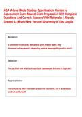 AQA A-level Media Studies&colon; Specification&comma; Content & &NewLine;Assessment Exam Newest Exam Preparation With Complete &NewLine;Questions And Correct Answers With Rationales &vert; Already &NewLine;Graded A&plus;&vert;&vert;Brand New Version&excl;&excl;University of East Anglia  