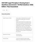 NUR 2101 Legal Principles in Nursing Exam &vert;&NewLine;Questions and Answers &vert; Verified Solutions &vert; 2026&NewLine;Edition &vert; Pass Guaranteed