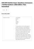 NUR 2101 Nutrition Exam &vert; Questions and Answers&NewLine;&vert; Verified Solutions &vert; 2026 Edition &vert; Pass&NewLine;Guaranteed