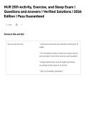 NUR 2101-Activity&comma; Exercise&comma; and Sleep Exam &vert;&NewLine;Questions and Answers &vert; Verified Solutions &vert; 2026&NewLine;Edition &vert; Pass Guaranteed