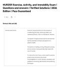 NUR2101 Exercise&comma; Activity&comma; and Immobility Exam &vert;&NewLine;Questions and Answers &vert; Verified Solutions &vert; 2026&NewLine;Edition &vert; Pass Guaranteed