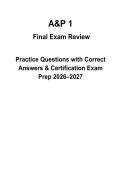 Anatomy and Physiology I Final Mock Exam Questions with Accurate Verified Answers &vert; Complete Revision Material for Nursing Students &vert; 2026&sol;2027