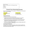PHI 105&vert; Persuasive Essay&colon; Brainstorming Worksheet&vert; Updated New edition&vert; Grand Canyon University
