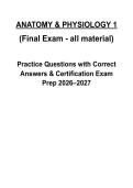 A&P 1 Final Exam Prep Pack &vert; Complete Questions & Verified Answers 2026&sol;2027