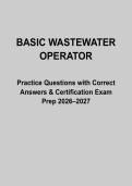 Basic Wastewater Treatment Operator Exam Prep &vert; Practice Questions & Verified Answers 2026&sol;2027
