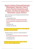 South Carolina Physical&sol;Chemical Wastewater Operator Class C Exam Practice Questions and Answers with Rationales GRADED A&plus;