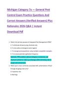 Michigan Category 7a &mdash; General Pest &NewLine;Control Exam Practice Questions And &NewLine;Correct Answers &lpar;Verified Answers&rpar; Plus &NewLine;Rationales 2026 Q&A &vert; Instant &NewLine;Download Pdf 
