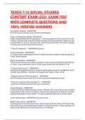 TEXES 7-12 SOCIAL STUDIES CONTENT EXAM &lpar;232&rpar;  EXAM TEST WITH COMPLETE QUESTIONS AND 100&percnt; VERIFIED ANSWERS