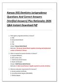 Kansas &lpar;KS&rpar; Dentistry Jurisprudence &NewLine;Questions And Correct Answers &NewLine;&lpar;Verified Answers&rpar; Plus Rationales 2026 &NewLine;Q&A Instant Download Pdf