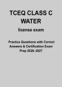TCEQ Class C Water License Exam &vert; 2026&sol;2027 &vert; Water Operator Certification Exam Preparation Guide &vert; Practice Questions & 100&percnt; Verified Answers