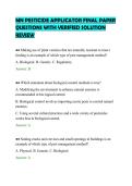 MN PESTICIDE APPLICATOR FINAL PAPER&NewLine;QUESTIONS WITH VERIFIED SOLUTION&NewLine;REVIEW&NewLine;