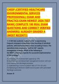 CHESP &lpar;CERTIFIED HEALTHCARE ENVIRONMENTAL SERVICES PROFESSIONAL&rpar; EXAM AND PRACTICE EXAM NEWEST 2026 TEST BANK&vert; COMPLETE 100 REAL EXAM QUESTIONS AND CORRECT VERIFIED ANSWERS&sol; ALREADY GRADED A &lpar;MOST RECENT&excl;&excl;&rpar;